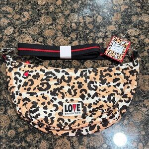 NWT Brighton Leopard Print Crossbody with Black & Red Strap